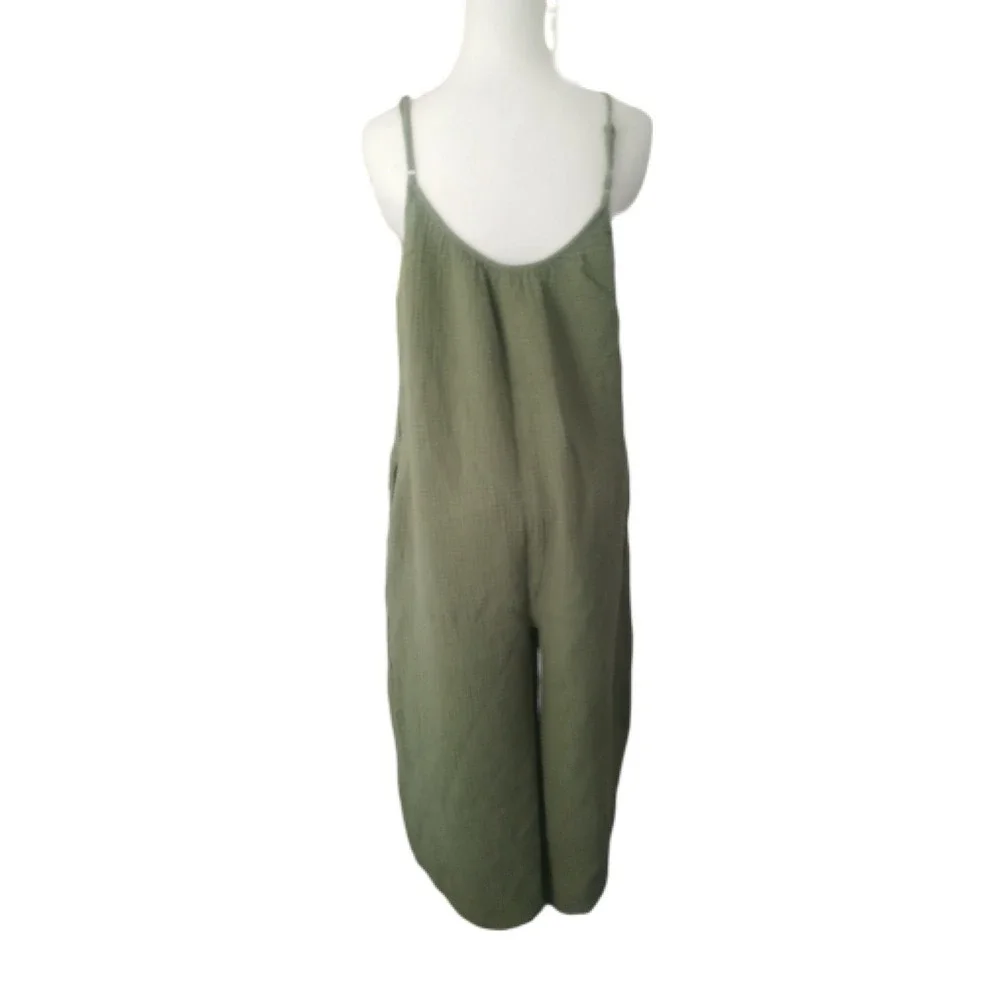 Z Supply Gauzy Wide Leg Cropped Loose Jumpsuit Green M Cottage Garden Utility